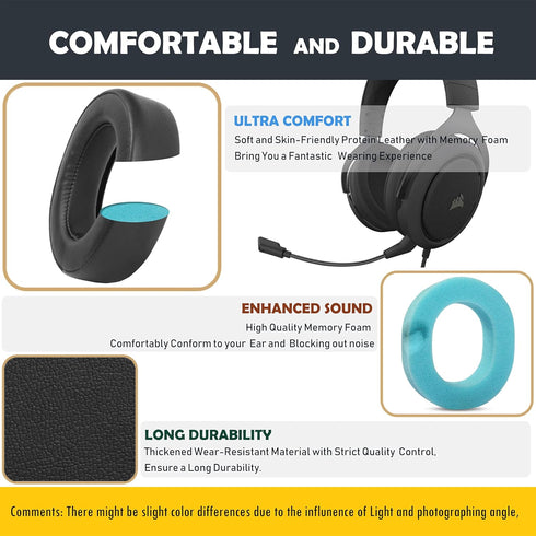 Protein Leather with Memory foam Headphone Earpads Replacement Ear Pads Compatible with Corsair HS50/Pro HS60/Pro HS70/Pro Stereo Gaming Headset...