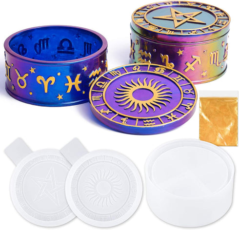 NiArt Silicone Resin Mold, Constellation Storage Box Jewelry Organizer Zodiac DIY Epoxy Resin Jar with Sun and Star Lids, Jewelry Trinket Containe...