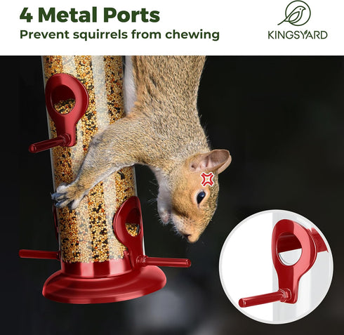 Kingsyard Metal Bird Feeders for Outdoors Hanging, Extra Thick Tube Bird Feeder w/Steel Hanger & 4-Port, 15 inch, Chew-Proof, Weather and Water Re...