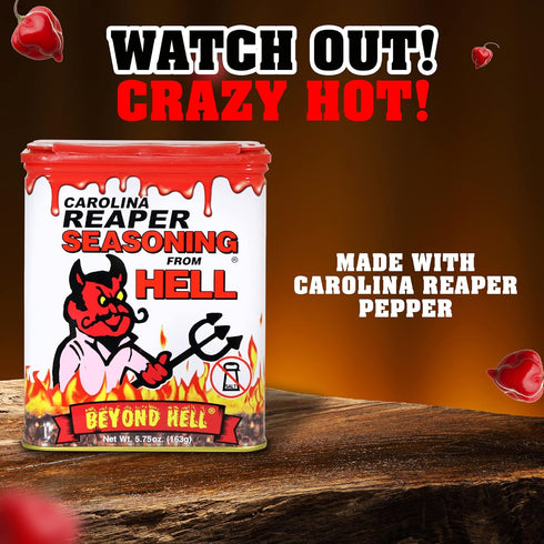 Carolina Reaper Seasoning From Hell - 5.25 oz. - SALT FREE Premium Gourmet Spicy Hot Carolina Reaper Seasoning for Buffalo Wings, Steaks, Chicken ...