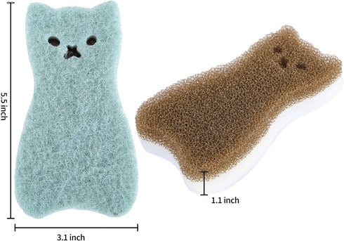 Kitchen Scrub Sponges Non-Scratch Multi-Use Heavy Duty Scrub Sponge for Dishes Pots and Pans Three-Layer Cat Shape Cleaning Sponge?4pack? (cat)...
