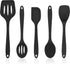 Homikit 5-Piece Kitchen Cooking Utensils Set, Black Silicone Slotted Turner Spatula Spoons for Nonstick Cookware, Dishwasher Safe Kitchen Tools fo...