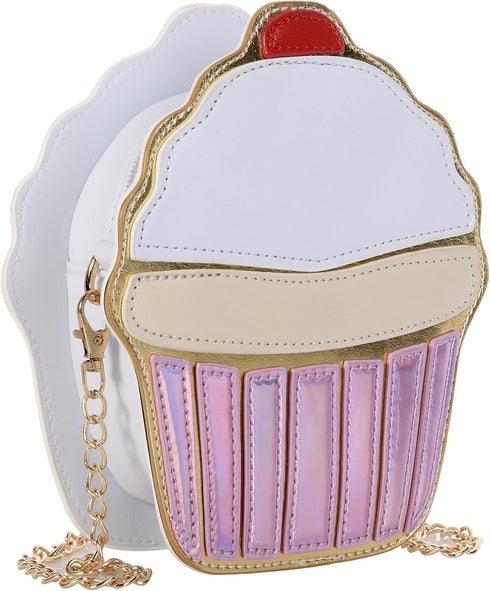 QZUnique Food Shape Cross Body Bag PU Cartoon Purse Ice Cream Sholuder Bag Handbag with Removable Chain...