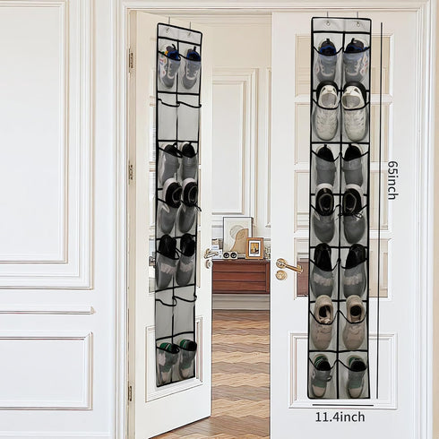 Over The Door Shoe Organizer, 14 Large Mesh Pockets Hanging Shoe Rack for Closet Organizers and Storage, Gray, 2-pack (gray)...