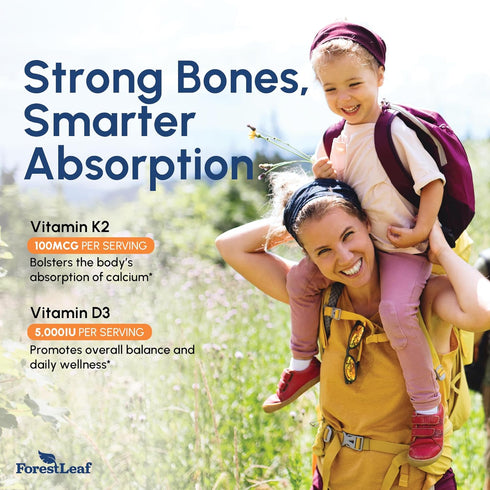 ForestLeaf Vitamin D3 + K2 (MK7) Supplement - MenaQ7 - Calcium and Vitamin D3 5000 IU Max Absorption - Teeth and Bone Strength, Heart Health, Immu...
