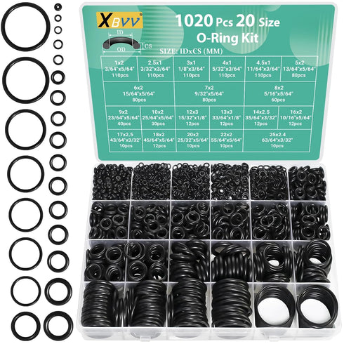 1020 Pcs O Ring Kit 20 Size Nitrile Rubber Oring Assortment Set for Car Auto Vehicle Repair Faucet Plumbing Air or Gas Sealing Connections Resist ...