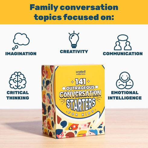 Crated with Love - 141 Outrageous Conversation Starters for Kids - Travel Games Card Deck for Family Table Topics, Funny Thought Provoking Questio...