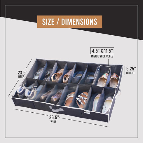 HOLDN' STORAGE Extra-Large Under Bed Shoe Storage Organizer - Underbed Storage Solution Fits Men's and Women's Shoes, High Heels, and Sneakers wit...