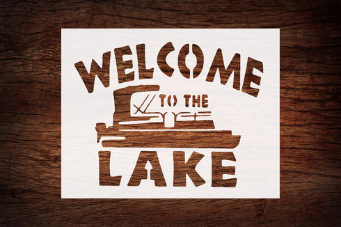 Reusable "Welcome to The Lake" Boat Stencil 8.5" x 11" - Custom Lakehouse Decor Design for Crafting...