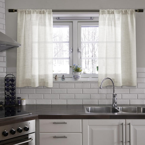 Linen Textured Semi Sheer Kitchen Tiers Curtains 36 Inches Long Small Kitchen Window Curtains Rod Pocket Cafe Curtains Drapes for Bathroom Laundry...