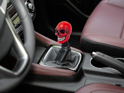 Skull MT Car Stick Shifter Handle, Gear Shift Knob Small Teeth Devil Skeleton Style Fit Most Manual Automatic Transmissions, Red...