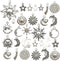 100g(80pcs) Craft Supplies Mixed Antique Silver Sun Moon Stars Charms Pendants for Crafting, Jewelry Findings Making Accessory for DIY Necklace Br...