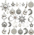 100g(80pcs) Craft Supplies Mixed Antique Silver Sun Moon Stars Charms Pendants for Crafting, Jewelry Findings Making Accessory for DIY Necklace Br...