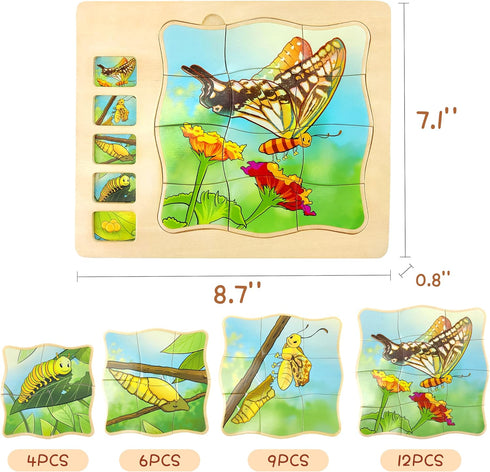 Wooden Puzzles for Kids Ages 4-8, 5 Layers Life Cycle of a Butterfly Montessori Jigsaw Puzzle for Kids, Children Preschool Learning Educational Pu...