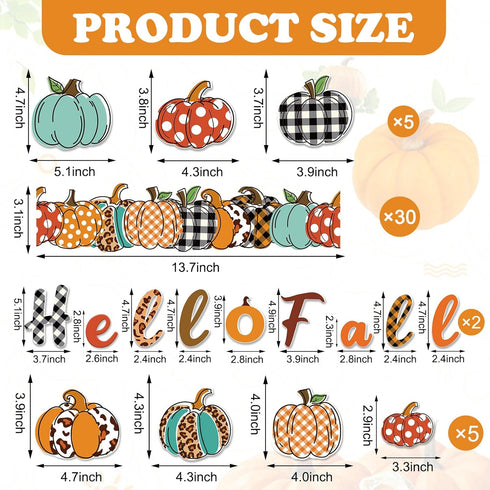 Whaline 83Pcs Hello Fall Bulletin Board Kit Pumpkin Bulletin Board Set Plaid Leopard Pumpkin Decoration Border Cutout with Glue Points for Fall Ha...