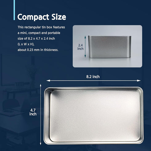 Silver Metal Tin Box Lids - Large Containers, Holder for Keeping Car Keys, Cookie, Pencil Case, 8.2 x 4.7 x 2.4 inch...