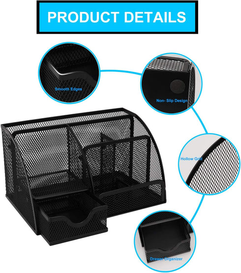 Desk Organizer, Office Supplies Desk Organization Accessories Pen Holder Organizers Set Multi-Functional Mesh Storage Caddy with 6 Compartments + ...