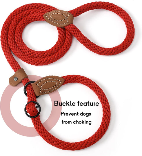 Mile High Life Slip Leads for Dogs | Heavy Duty Dog Training Leash | 5 Feet No Pull Slip Leashes w Leather Tip | Red Rope Lead for Dogs Outside...