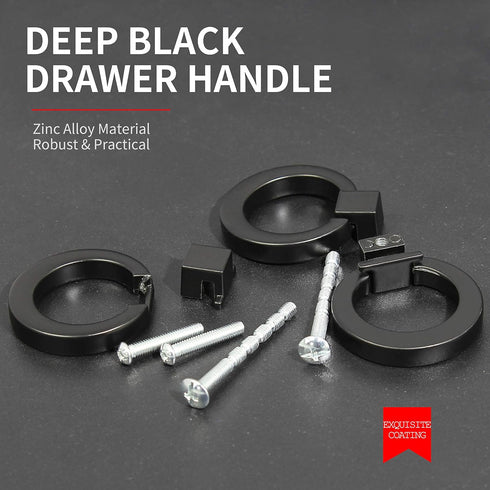 6Pcs Round Cabinet Ring Pull Handles Single Hole Ring Knobs for Cabinet Drawer Dresser Cupboard Wardrobe, Matte Black...