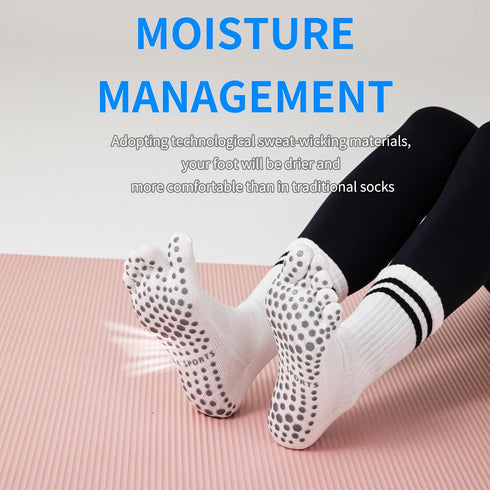 Grippy Yoga Socks for Women – Full Toe Cotton Crew Non Slip Sticky Grip Accessories for Yoga, Barre, Pilates, Dance, Ballet...