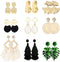 FINREZIO 9 Pairs Clip on Drop Earrings for Women Statement Rattan Resin Acrylic Drop Dangle Earrings Lightweight Geometric Rattan Tassel Hoop Drop...