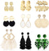FINREZIO 9 Pairs Clip on Drop Earrings for Women Statement Rattan Resin Acrylic Drop Dangle Earrings Lightweight Geometric Rattan Tassel Hoop Drop...