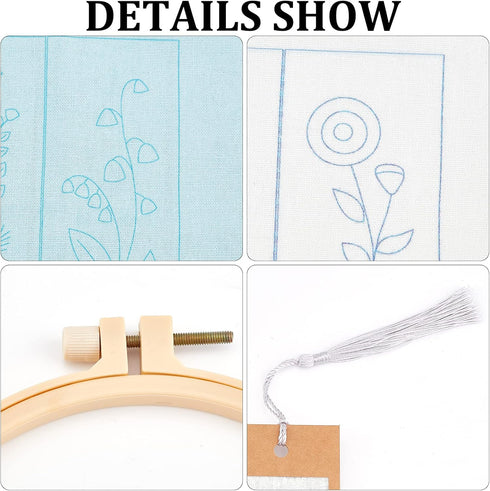 AHANDMAKER Embroidery Bookmark Set, Floral Plant Stamped Embroidery Bookmark for Starter Adults DIY Counted Cross Stitch Kit with Needle Tassel Ca...