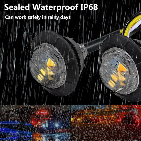 10Pcs Dual Color 3/4" Round LED Marker Lights,White to Amber Waterproof Front Rear Signal Running Tail Lights,Trailer Marker Clearance Lights for ...