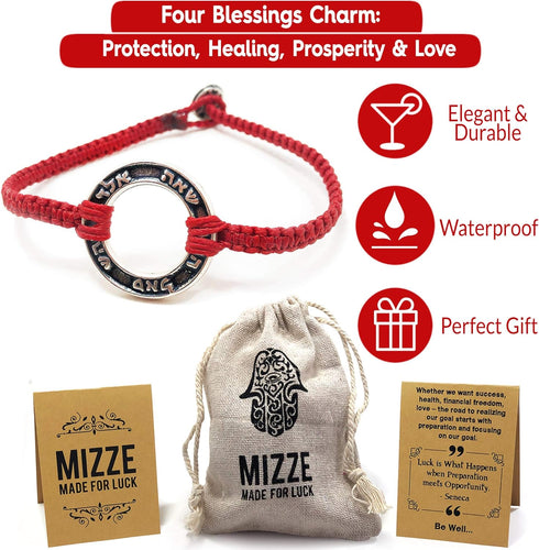 Red Macrame 8" Charm Bracelet for Men with Protection, Health, Success and Good Fortune Ring Charm - Waterprooof Durable and Handmade Jewelry for ...