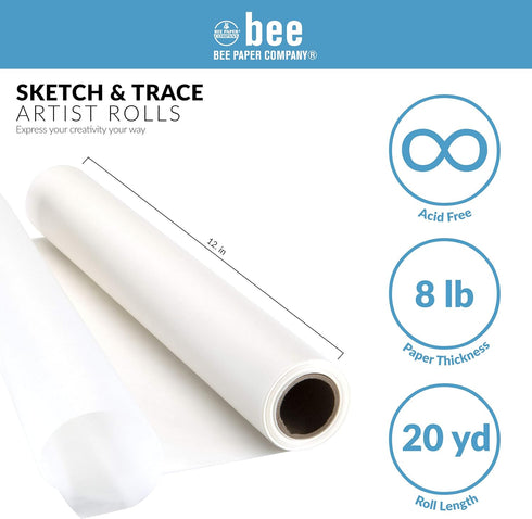 Bee Paper 12" x 20 yds Sketch and Trace Roll, White...