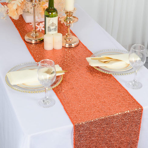 ShiDianYi Sequin Table Runner Orange Bridal Shower Decorations Table Decor Glitter Table Cover Table Runners 14x108 Inches ~0225S (1, Orange)...