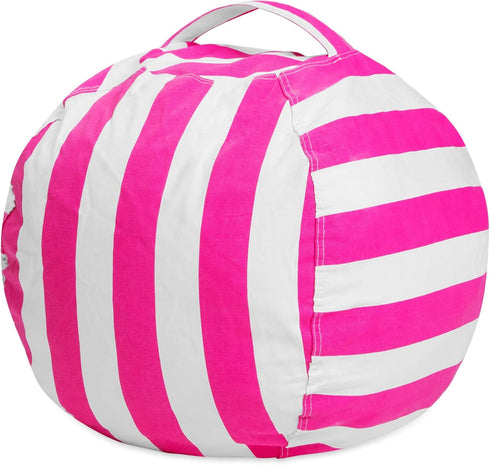 Posh Stuffable Kids Stuffed Animal Storage Bean Bag Chair Cover - Childrens Toy Organizer, Medium 27" - Canvas Stripes Pink and White...