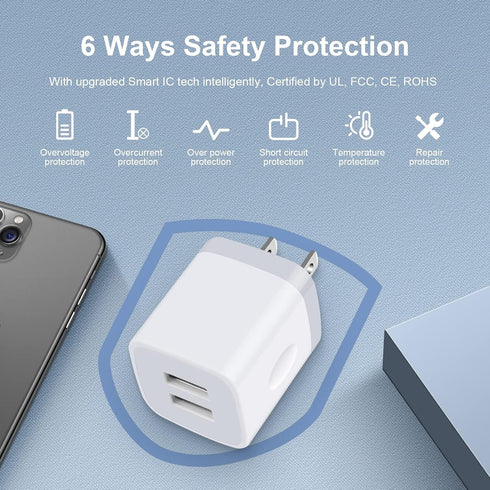 USB Wall Charger, Charging Cube,Sicodo 4Pack Dual Port Charing Block Plug in Cell Phone Charger Box Brick USB Power Adapter for iPhone 15 14 13 12...