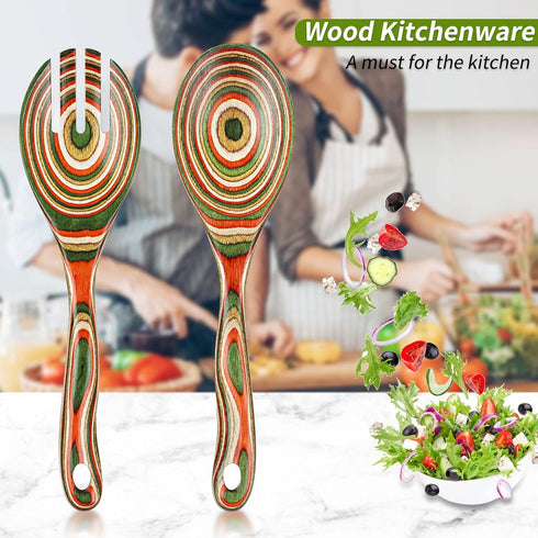 Salad Tongs, Wooden spoons, Salad Tongs for Serving, WOSPONFAN 10-inch Pakkawood Serving Utensils Set Salad Servers Set Kitchen Cooking Utensil...