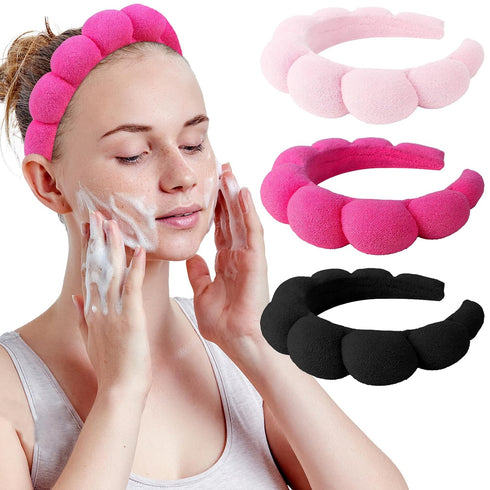 WHAVEL 3 Pack Spa Headband Skincare Headbands, Makeup Headband Sponge Terry Cloth Headbands Face Wash Headband Puffy Hair Band for Washing Face Wo...