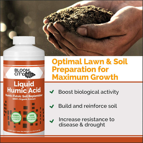 Organic Liquid Humic Soil Health Formula, Great for Houseplants, Gardens and Lawns, by Bloom City, 1/2 Pint (8 oz) Concentrated Makes 30+ Gallons...