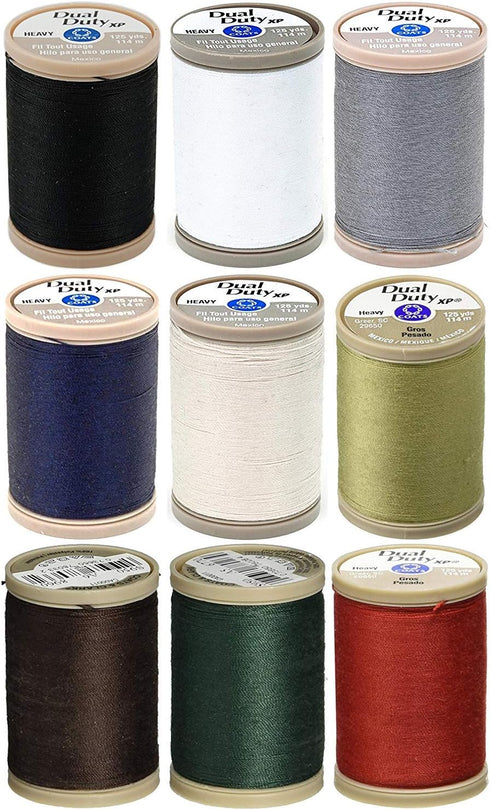 9 Color Pack - Coats & Clark - Dual Duty XP Heavy Weight Thread 125yds Each...
