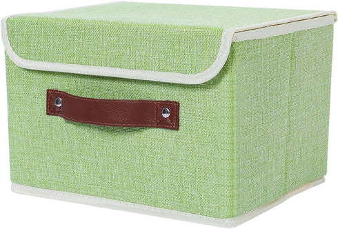 Collapsible Storage Bins with Lids & PU Leather Handles - PP Plastic Board Washable Linen Fabric Storage Box, Foldable Storage Cube for Home Bedro...