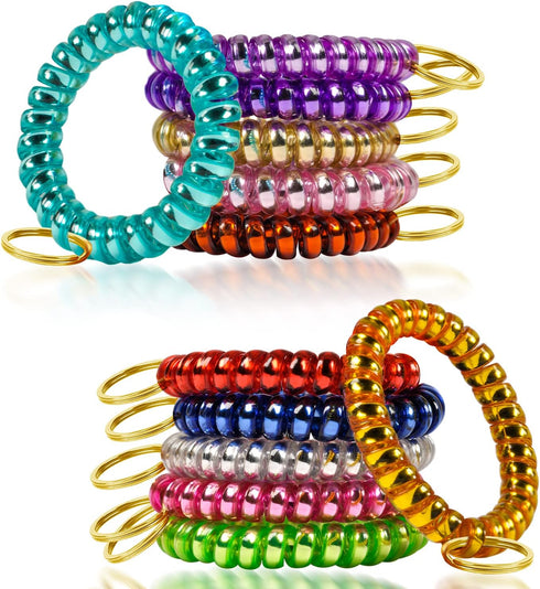 12 Colors Wrist Keychain Plastic Spring Flexible Spiral Wrist Coil Stretchable Wrist Band Wristlet Keychain Bracelet Wrist Coil for Sauna Gym Pool...