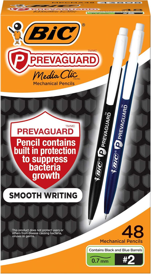 BIC PrevaGuard Media Clic #2 Mechanical Pencil, Medium Point (0.7mm), 48-Count, Smooth Writing, Contains Built-In Protection on the Pencil - Amazo...