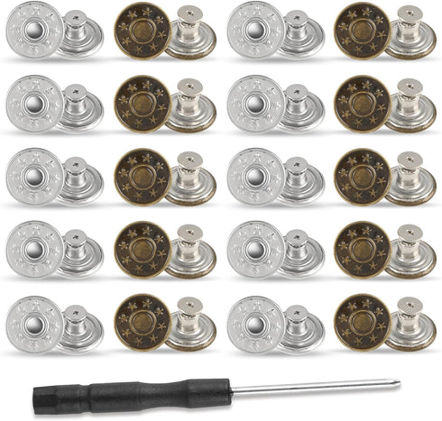 20 PCS Jeans Buttons, 20mm No Sew Jean Button Replacement for Loose Jeans Trousers Metal Buttons Reusable Adjustable Pants Button Tightener(20mm)...