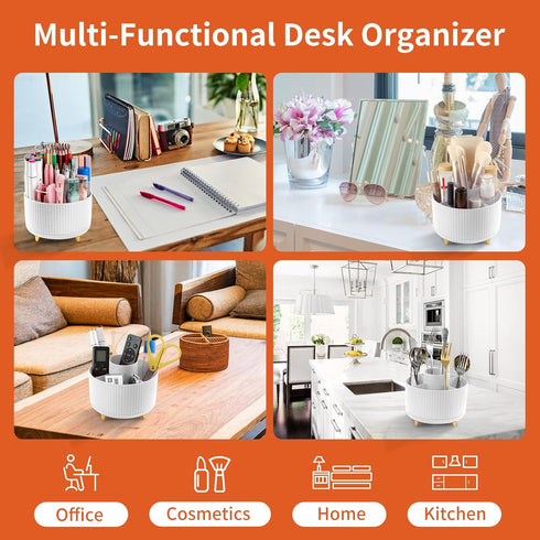 Desk Pencil Pen Holder, 5 Slots 360°Degree Rotating Pencil Pen Organizers for Desk, Desktop Storage Stationery Supplies Organizer, Cute Pencil Cup...