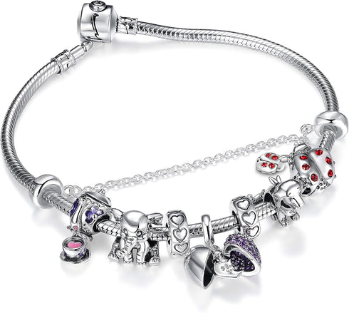 GW 925 Sterling Silver Puppy Dog Animal Charms Bead Fit European Bracelets for Dog Lover (Pink-Puppy-212)...