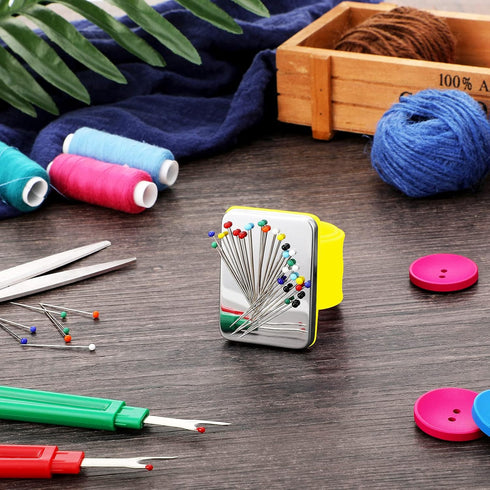 WILLBOND Magnetic Wrist Sewing Pincushion Wrist Magnetic Pin Holder Wristband Pin Cushion Holder with 3 Pcs Stainless Steel Pintail Comb Rat Tail ...