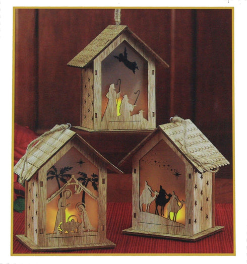 Three Kings Gifts, Cut-Out LED Light-up, Holy Family in Stable, Three Wise Men on Camels, Shepherds & Angel in Field, Wood Carved Creche, Christma...