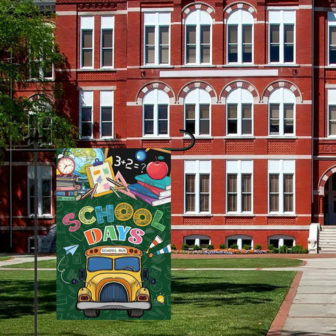 First Day of School Flag, 18x12in Back to My School Garden Flag Burlap Yard Flag Supplies Banner Party Decorations Outdoor for Student Teacher Out...