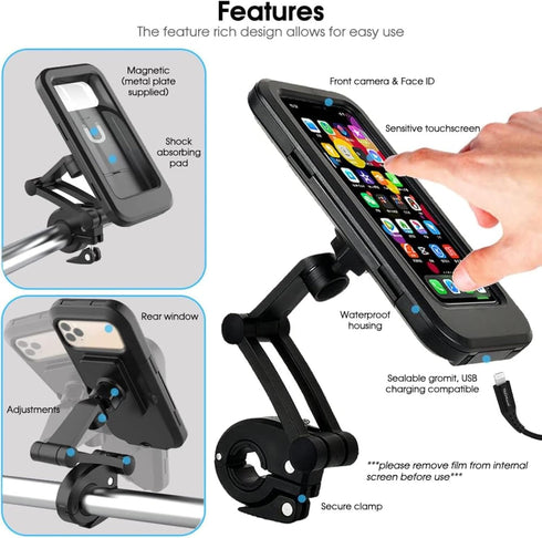Universal Waterproof Bike Phone HolderUltraThin,360° Rotatable Touch Screen Protector iPhone,Pro Max,XS,Suitable for Smartphones Up to 6.8" Ideal ...