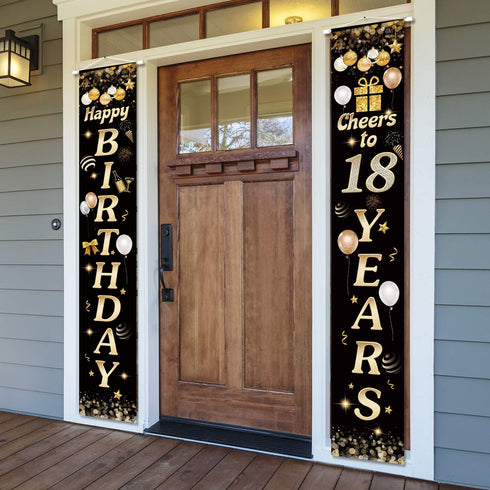 Happy Birthday Cheers to 18 Years Black Gold Yard Sign Door Banner 18th Birthday Decorations Party Supplies...