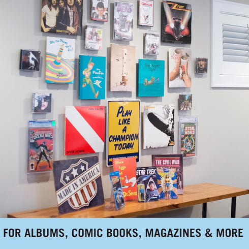 CollectorMount Album Mount 1 Pack Wall Mount Album Frame Brackets or Shelf Stand, Adjustable, Clear to display Vinyl Records...
