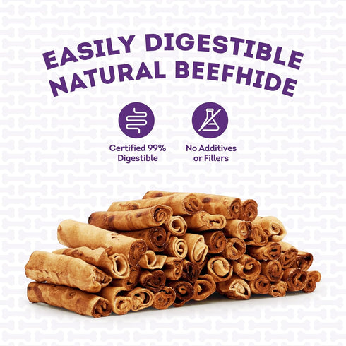 American Sourced Beefhide Mini Rolls 3-3.5" Dog Chew Treats - Chicken Flavor, 40 Count/1 Pack...